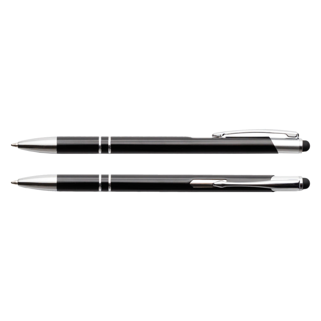 Czarny cienki długopis metalowy Bello Touch Pen z grawerem laserowym logo firmy, personalizowany gadżet reklamowy B2B, B2C producent PENS4U Żary