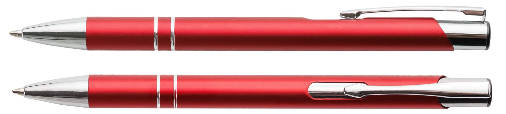 Czerwony matowy długopis metalowy Cosmo z grawerem laserowym logo firmy, personalizowany gadżet reklamowy B2B, B2C producent PENS4U Żary