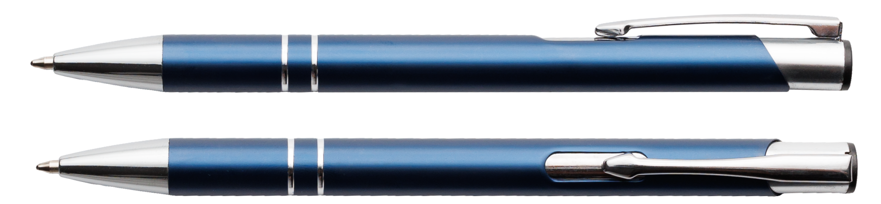 Ciemny niebieski matowy długopis metalowy Cosmo z grawerem laserowym logo firmy, personalizowany gadżet reklamowy B2B, B2C producent PENS4U Żary
