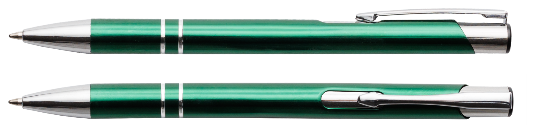Ciemny zielony długopis metalowy Cosmo z grawerem laserowym logo firmy, personalizowany gadżet reklamowy B2B, B2C producent PENS4U Żary