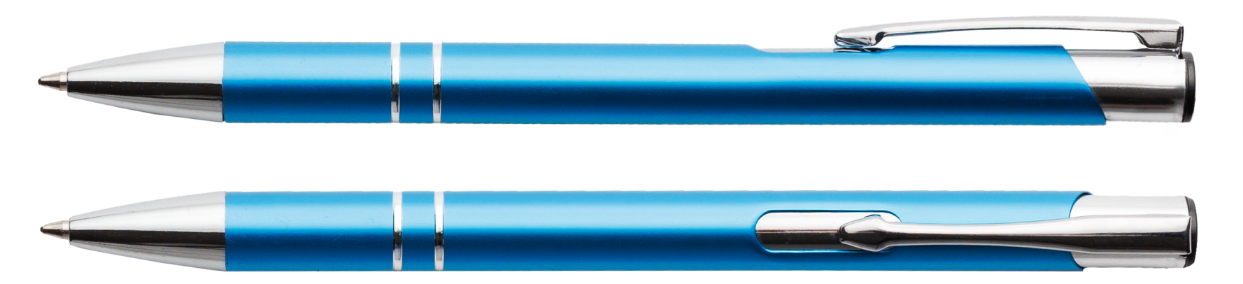 Turkusowy matowy długopis metalowy Cosmo z grawerem laserowym logo firmy, personalizowany gadżet reklamowy B2B, B2C producent PENS4U Żary